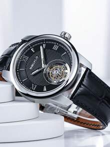 OBLVLO Hollow Out Round Pointer Water Resistant Mechanical Watch - White - View 2