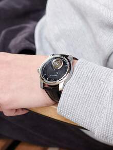 OBLVLO Hollow Out Round Pointer Water Resistant Mechanical Watch - White - View 7