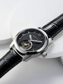 OBLVLO Hollow Out Round Pointer Water Resistant Mechanical Watch - White - View 8