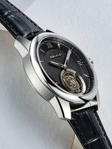 OBLVLO Hollow Out Round Pointer Water Resistant Mechanical Watch - White - View 12