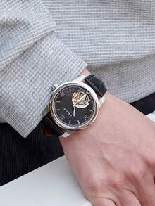 OBLVLO Hollow Out Round Pointer Water Resistant Mechanical Watch - White - View 13