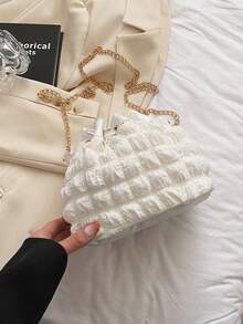 Mini torba ze sznurkiem z łańcuszkiem i wiadro Ruched Design - Biały - Zobacz 3