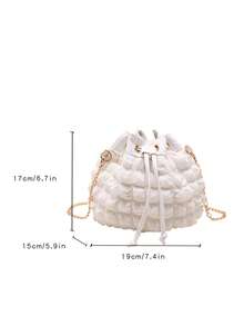 Mini torba ze sznurkiem z łańcuszkiem i wiadro Ruched Design - Biały - Zobacz 7