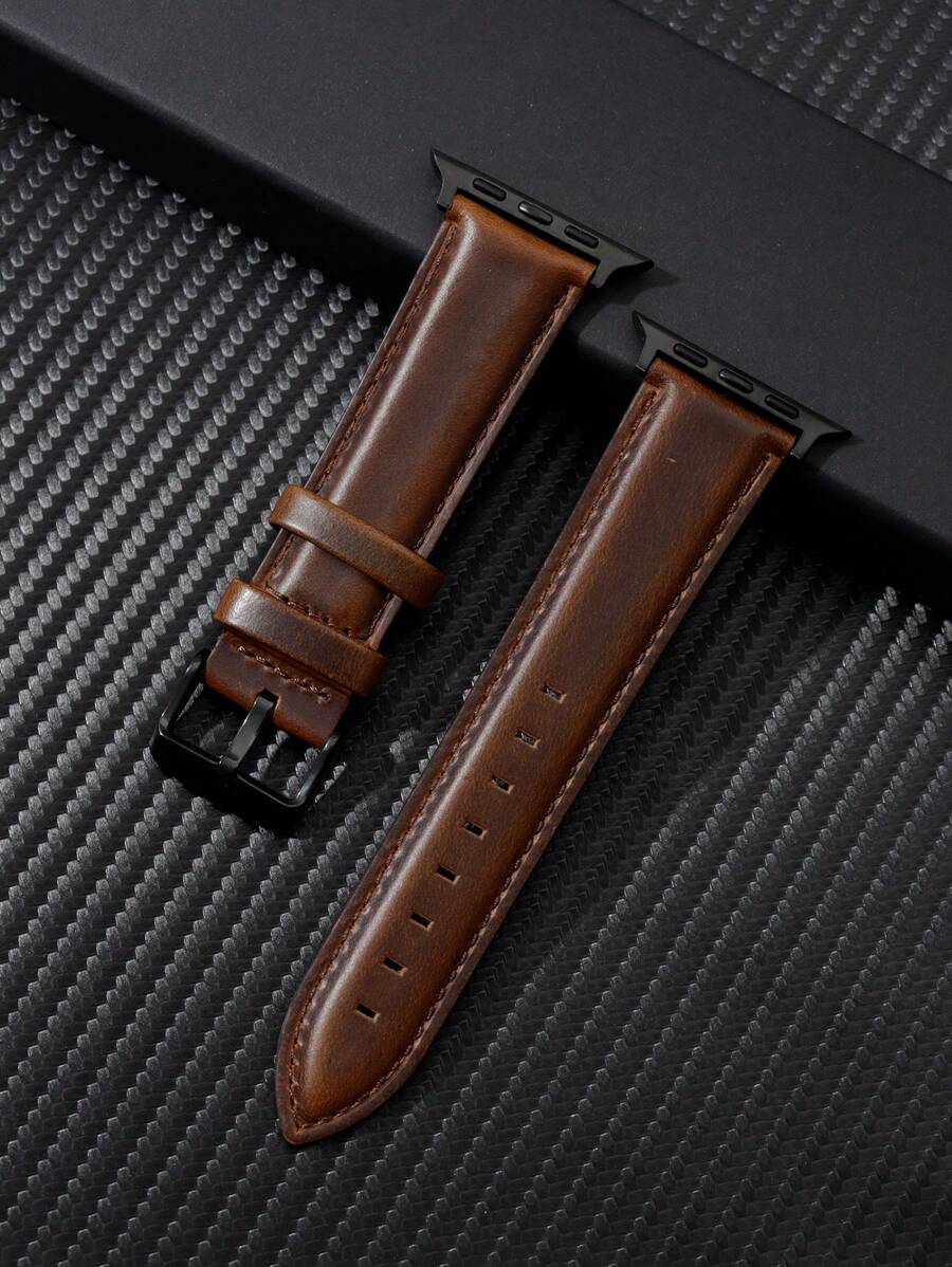1 件男女棕色休闲牛皮表带兼容 Apple Watch 表带 38/40/41/42/45/49 毫米兼容 Apple Watch 表带 Ultra/Se/9/8/7/6/5/4/3/2 作为返校学生的礼物 - 棕色 - 查看 1