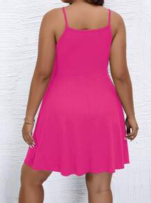 Calvaya Đầm Plus Size Cắt ra màu trơn Giải trí - Màu Hồng Tươi - Xem 2