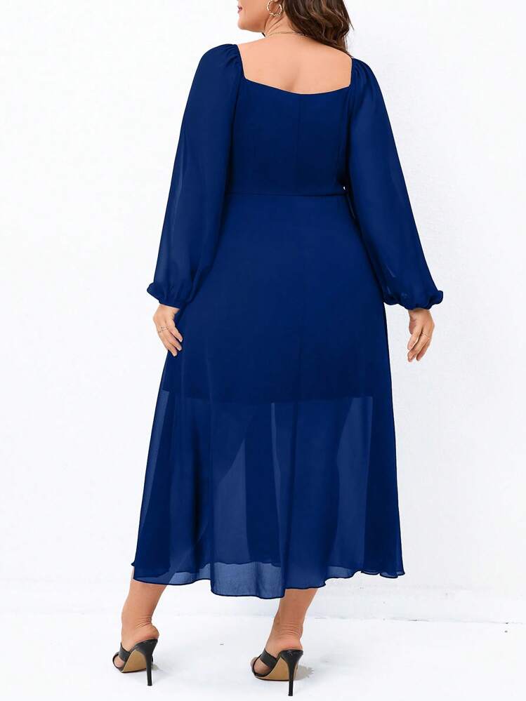 SHEIN LUNE Đầm Plus Size Nếp gấp Phần Ngực màu trơn Giải trí - Màu xanh lam - Xem 2
