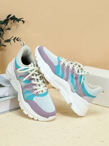 Kids Color Block Lace Up Front Breathable Sporty Chunky Sneakers For Outdoor - Multicolor - View 3