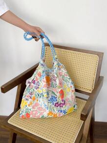 Túi mua sắm đồ họa hoa đôi tay cầm Preppy - Nhiều màu - Xem 2