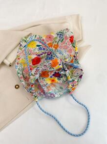 Túi mua sắm đồ họa hoa đôi tay cầm Preppy - Nhiều màu - Xem 5