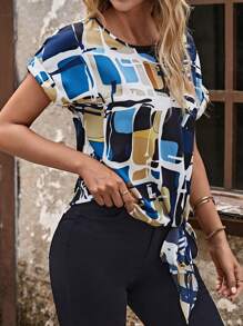 EMERY ROSE Áo sơ mi nữ Thắt nút Hình học Tất cả trên in Giải trí - Nhiều màu - Xem 6