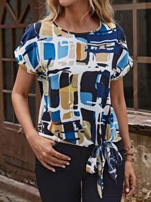 EMERY ROSE Áo sơ mi nữ Thắt nút Hình học Tất cả trên in Giải trí - Nhiều màu - Xem 1