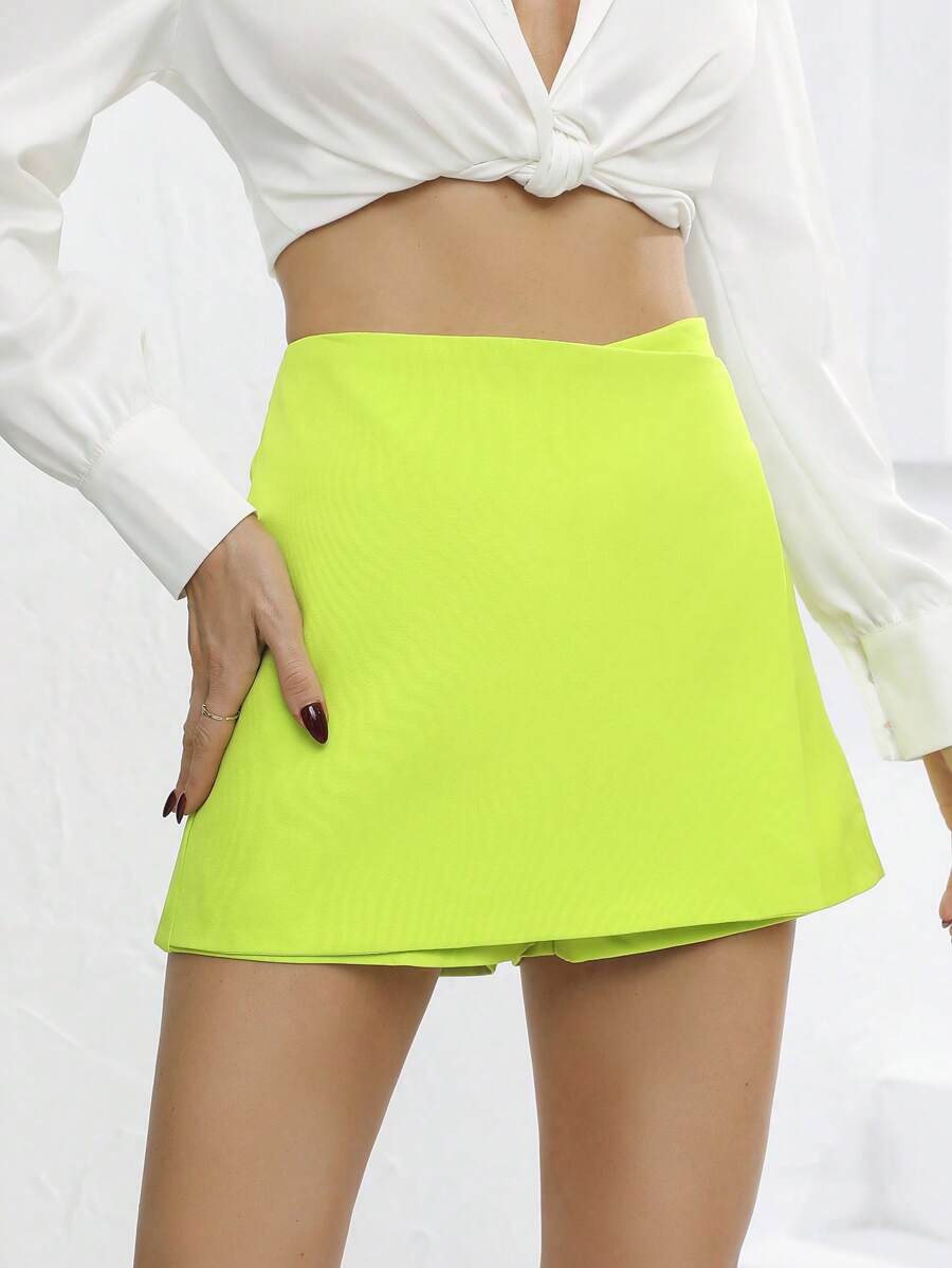 Solid High Waist Skort - Lime Green - View 1