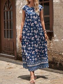 EMERY ROSE 印花蝙蝠袖直筒洋裝 - 彩色 - 查看 1