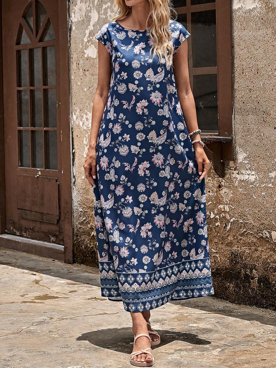 EMERY ROSE 印花蝙蝠袖直筒洋裝 - 彩色 - 查看 1