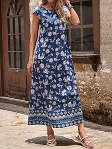 EMERY ROSE 印花蝙蝠袖直筒洋裝 - 彩色 - 查看 2