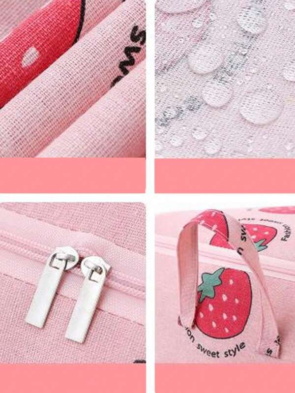 Strawberry Print Quilt Storage Bag Zipper Preppy Organizer Clothes