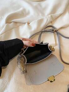 可調節休閒純色女士手提包 - 灰色 - 查看 4