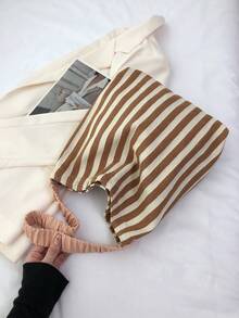 條紋圖案流浪包抽褶手柄中等的 - 棕色 - 查看 2