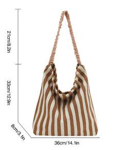 條紋圖案流浪包抽褶手柄中等的 - 棕色 - 查看 4