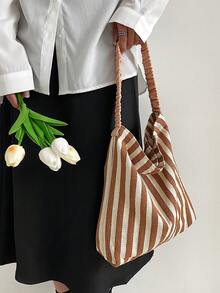 條紋圖案流浪包抽褶手柄中等的 - 棕色 - 查看 5