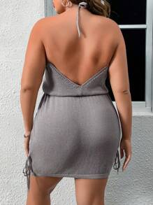 SHEIN VCAY Plus Draped Collar Drawstring Side Backless Halter Neck Knit Dress