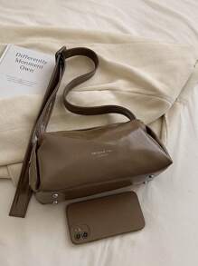 Medium Crossbody Bag Letter Detail Fashion Style - Camel - View 5