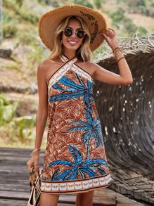 SHEIN VCAY Đầm Lộ Lưng Buộc lại Nhiệt đới Boho - Nhiều màu - Xem 1
