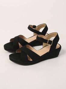 女士时尚休闲沙滩编织厚底坡跟凉鞋