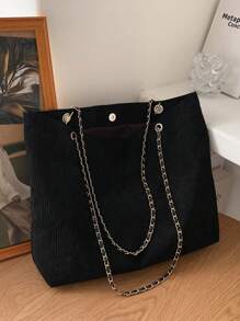 Minimalist Chain Shopper Bag - Black - View 1