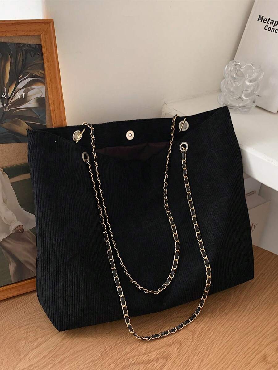 Minimalist Chain Shopper Bag - Black - View 1