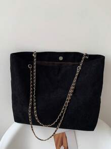 Minimalist Chain Shopper Bag - Black - View 2