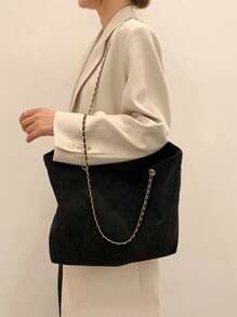 Minimalist Chain Shopper Bag - Black - View 4
