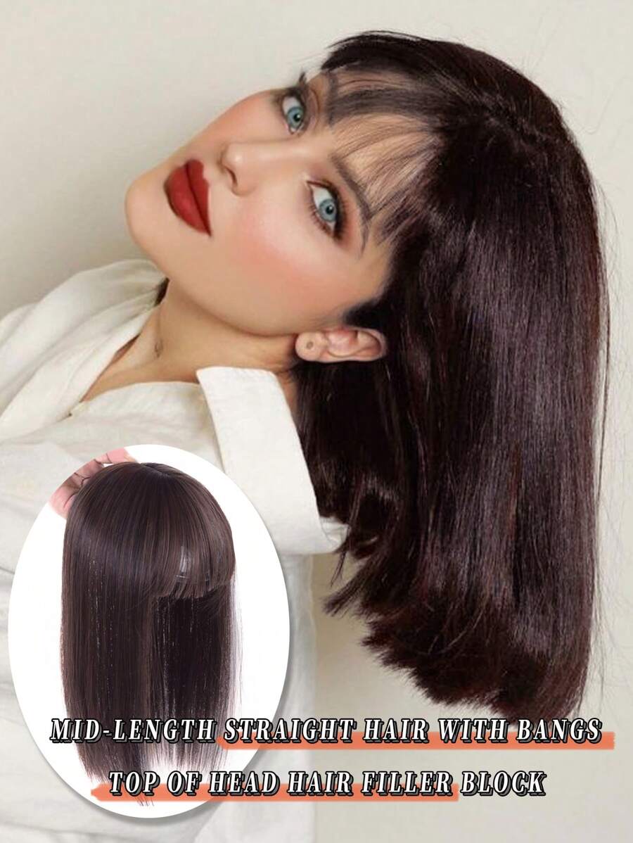 phụ kiện tóc thẳng với tóc mái - Dark Brown - Xem 1