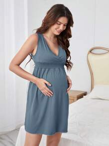 SHEIN 孕婦條紋針織打褶休閒服洋裝