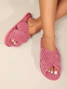 女性交叉帶臥室時尚室內家居拖鞋 - 藕粉色 - 查看 3