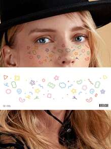 1sheet Star & Heart Pattern Facial Tattoo Sticker - Multicolor - View 1