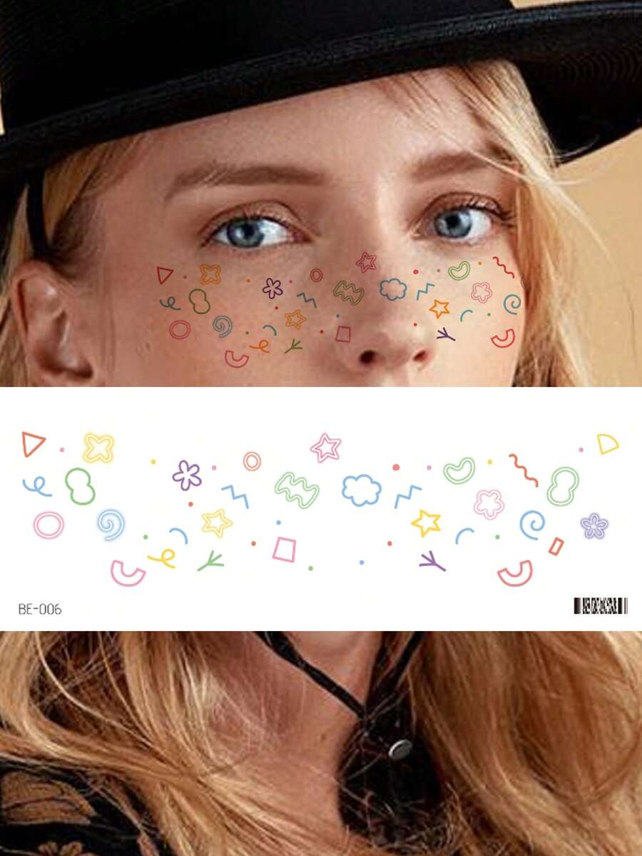 1sheet Star & Heart Pattern Facial Tattoo Sticker - Multicolor - View 1