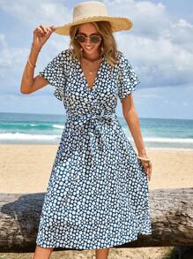 EURMUSE Allover Floral Print Belted Dress - Multicolor - View 4