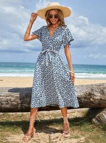 EURMUSE Allover Floral Print Belted Dress - Multicolor - View 5