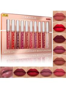 啞光唇彩套裝,10入組持久穿戴防水液體口紅成套工具唇妝套裝 - 彩色 - 查看 1