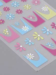 法式雛菊5d指甲貼紙2入組,浮雕夏季簡單花卉印花雕花滑塊 - 彩色 - 查看 7