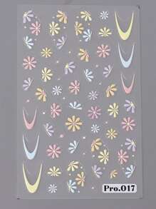 法式雛菊5d指甲貼紙2入組,浮雕夏季簡單花卉印花雕花滑塊 - 彩色 - 查看 9