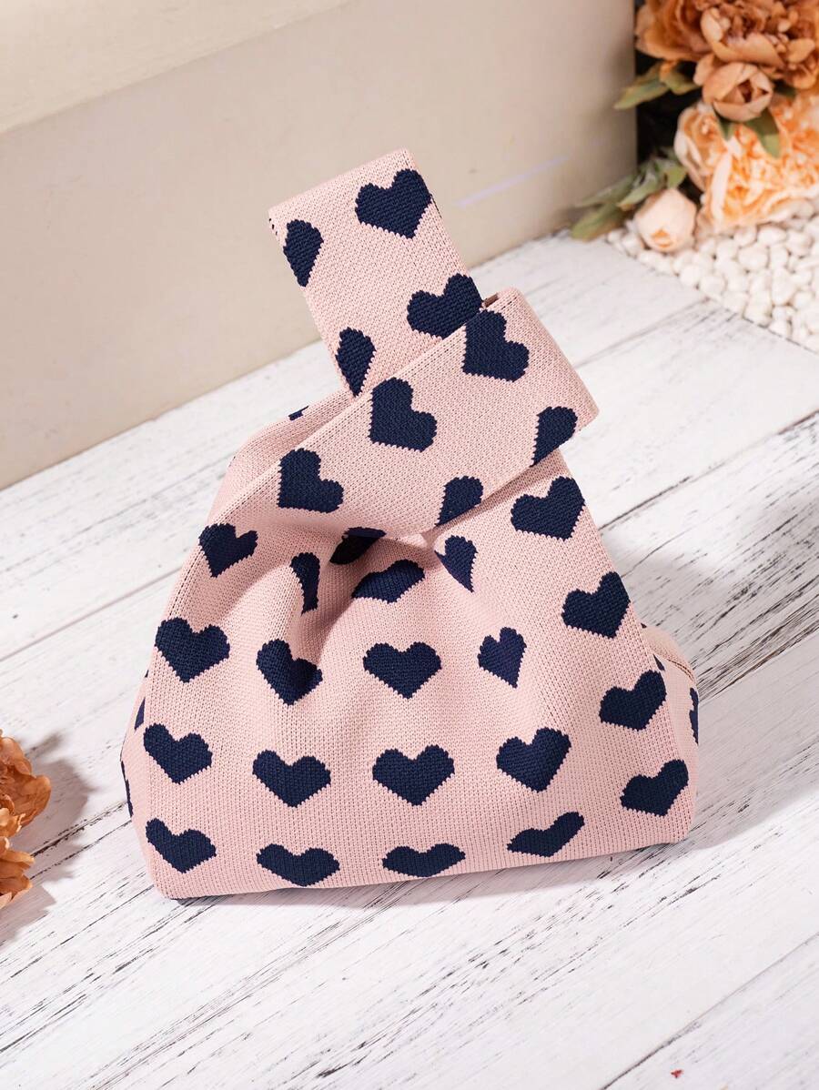 迷你愛心圖案手提包雙把手 - 粉色 - 查看 1