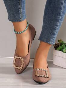 秋冬季女士金属装饰芭蕾平底鞋，时尚户外仿麂皮平底鞋