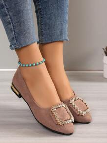 秋冬季女士金属装饰芭蕾平底鞋，时尚户外仿麂皮平底鞋