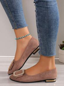 秋冬季女士金属装饰芭蕾平底鞋，时尚户外仿麂皮平底鞋