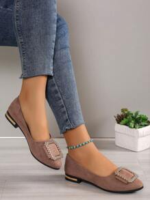 秋冬季女士金属装饰芭蕾平底鞋，时尚户外仿麂皮平底鞋