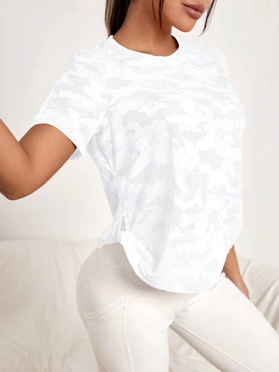 Easithlete 无缝拇指孔短款运动T恤健身背心健身房女式衬衫 - 白色 - 查看 1