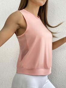 Yoga Sxy 素色嵌入網紗運動背心上衣 - 藕粉色 - 查看 4