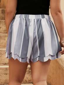 Dreamara 大碼條紋印花前繫帶短褲 - 彩色 - 查看 2